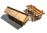 28mm Japanese Wooden Wall Half Section Angled End (x2)