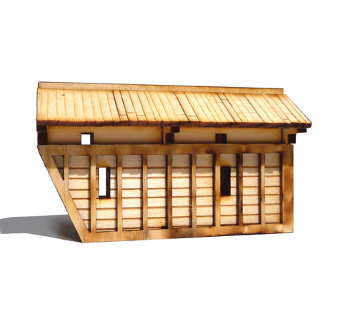 28mm Japanese Wooden Wall Half Section Angled End (x2)